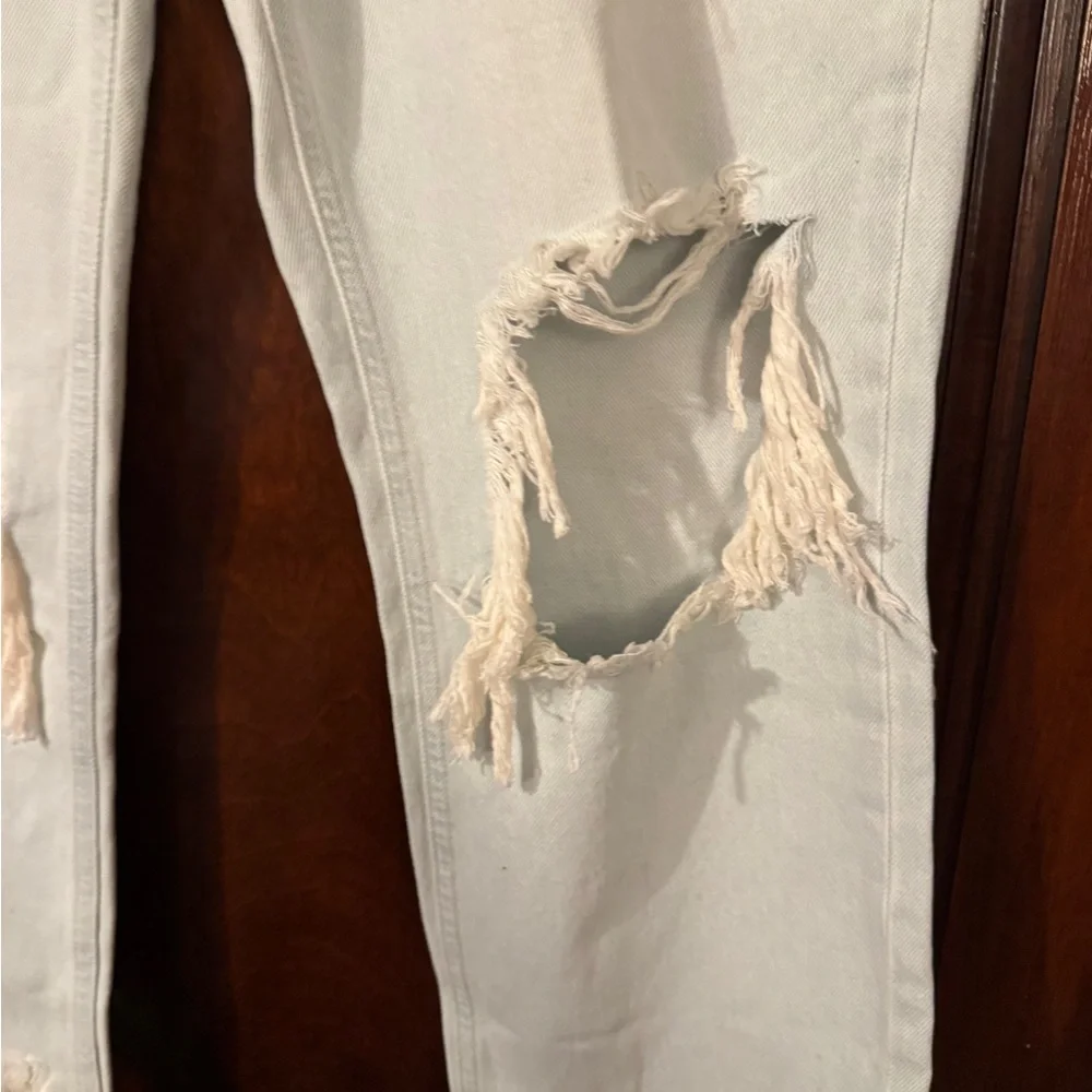 Free People Light Blue Distressed Straight Leg Jeans - Picture 4 of 7